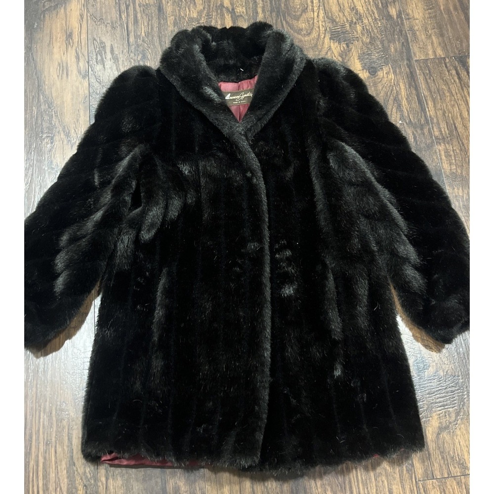 Vintage American Signature Made In‎ USA Woman Faux Fur Coat Size 14 Dark Brown